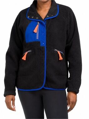 Women’s Black Fleece Jacket with Blue Trim and Orange Accents